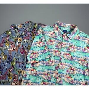 Lot Of 2 MICHAEL'S Stretch Cotton Spandex‎ Shirt Men M Lightweight Button Up AOP